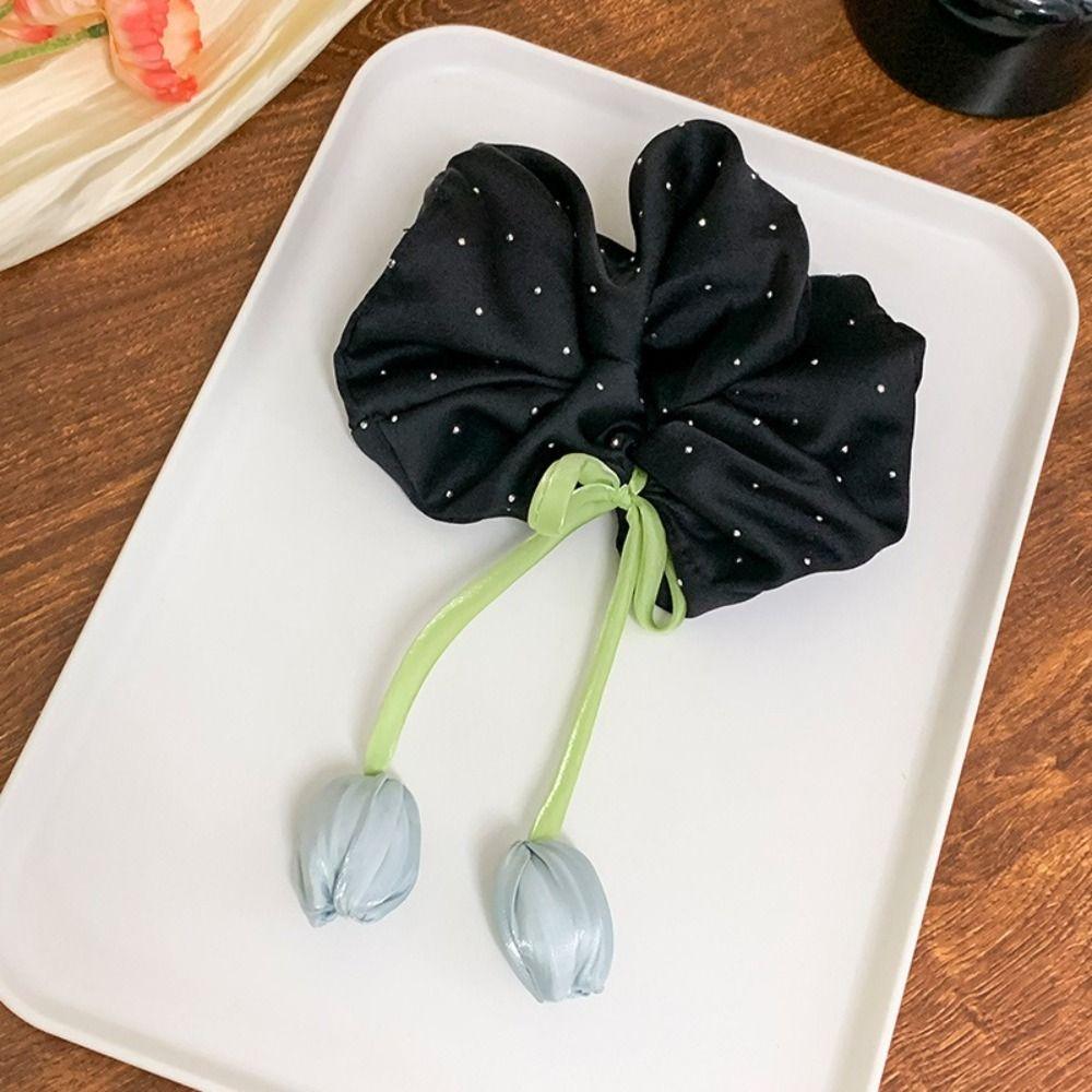 Spring Design Tulip Headbands Elastic Material Mesh Strap Satin Hairstring Bow Hanging Flower Handmade Butterfly Knot