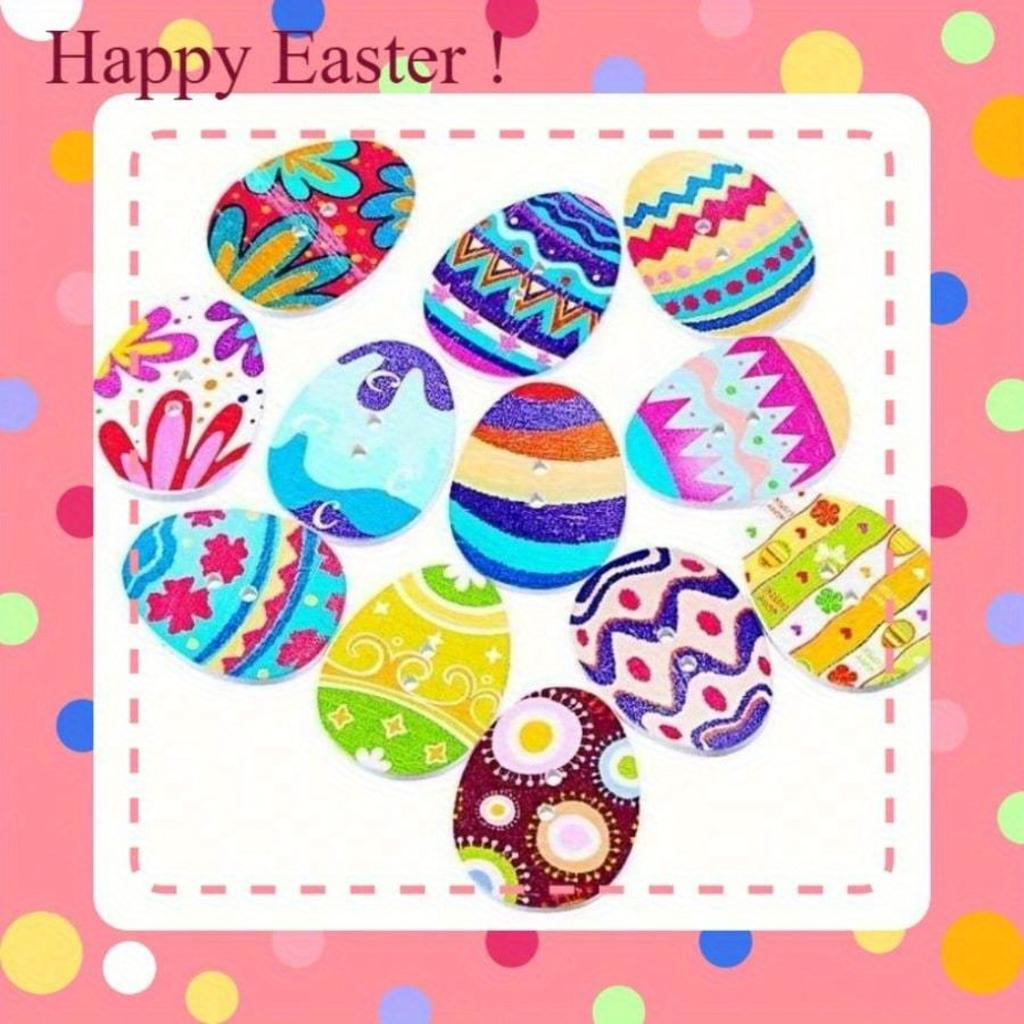 50pcs/bag Painted Easter Eggs Multicolor Wooden Buttons Crafts Scrapbooking Decorative Buttons Sewing