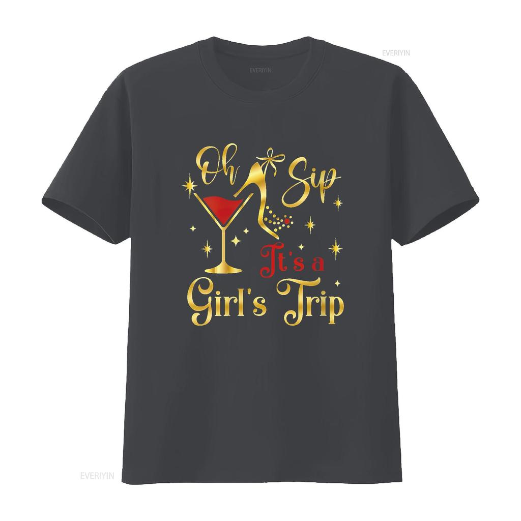 Womens Oh Sip Its A Girls Trip T Shirt Fun Wine Par Women s for Trendy Look vintage Washed graphic Casual