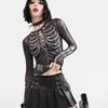 Женский сетчатый пуловер с круглым вырезом и длинными рукавами с принтом черепа, 2024