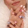 Geometric Spherical Stainless Steel Gold Plated Trendy Open Ring For Women Featuring Three Colorful Enamel Droplet-Shaped Rings