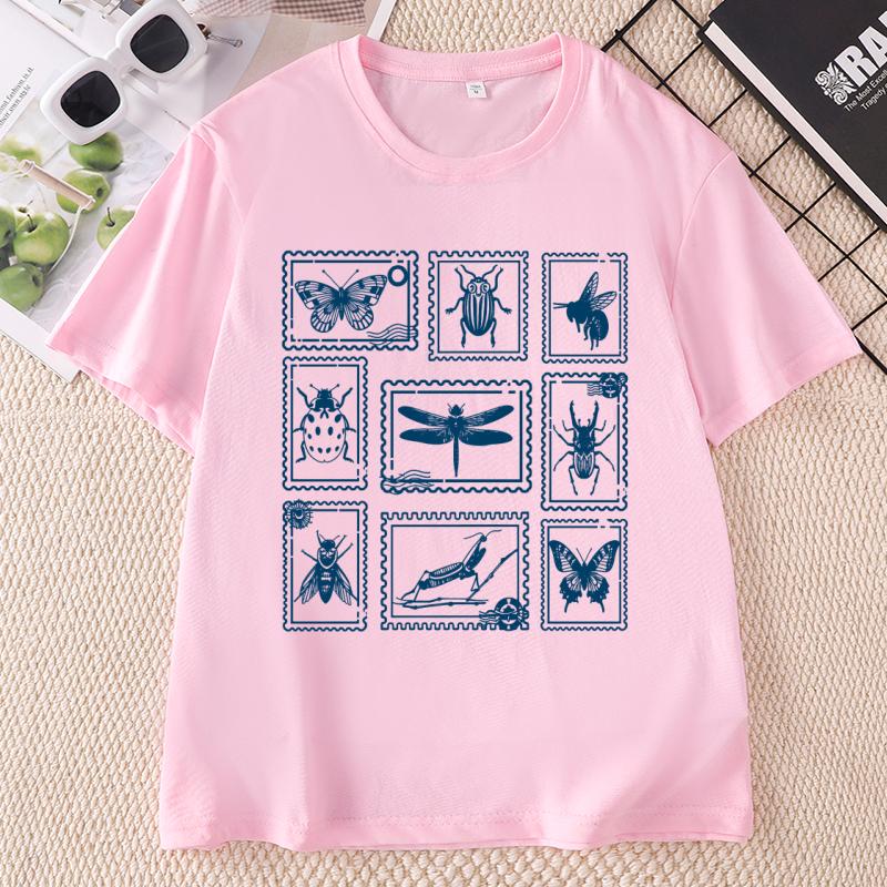Insect Stamp T Shirt Unisex Unisex Vintage Bug Lover Tee Cotton Short Sleeve Crewneck Tshirt Nature Lover Tshirts Clothing