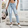 Women's European and American Fashion Ripped Straight-Leg Denim Pants