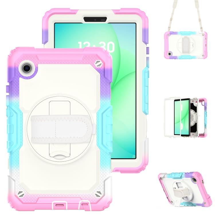 Silicone Hybrid PC Tablet Case With Shoulder Strap For Samsung Galaxy Tab A11 / A9, Kickstand Raised Camera Anti-Scratch Cover