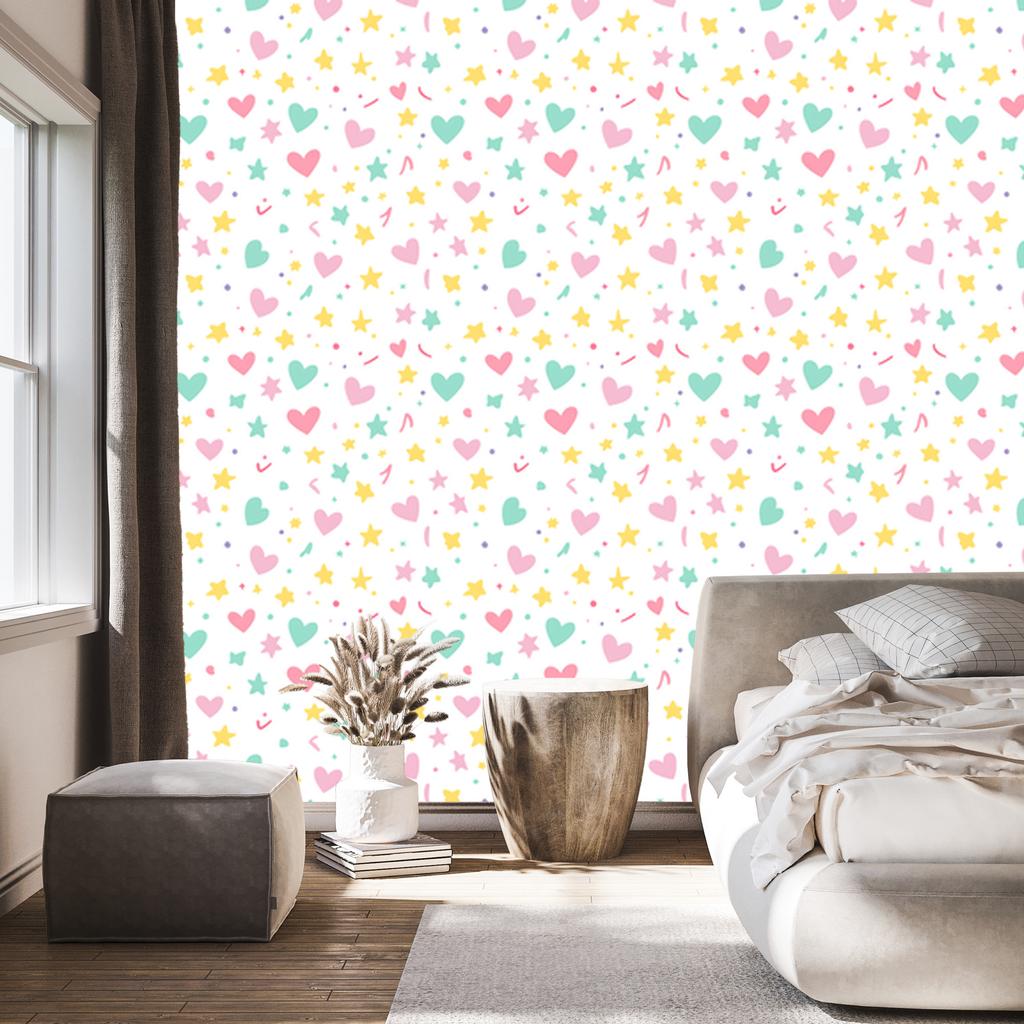 Love Wallpaper White, Powder Pink, Cream and Mint 50x1000