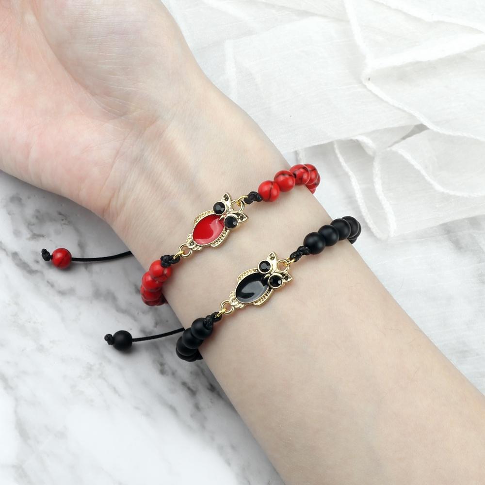 6 мм Кулон Сова Черный Матовый Браслет Для Мужчин Регулируемый Животное Шарм Браслет Бохо Готическая Бижутерия Идея Подарка Унисекс Изящный Аксессуар