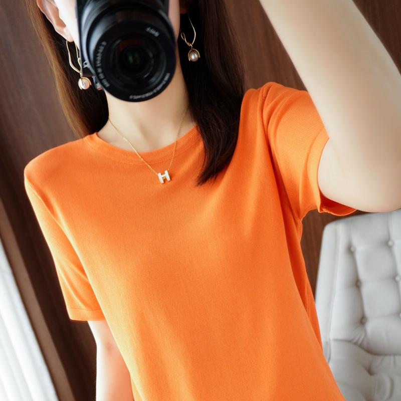 Женская вязаная футболка MODERN NEW SAGA, летняя вязаная рубашка, футболки с короткими рукавами, пуловер с круглым вырезом, вязаные топы