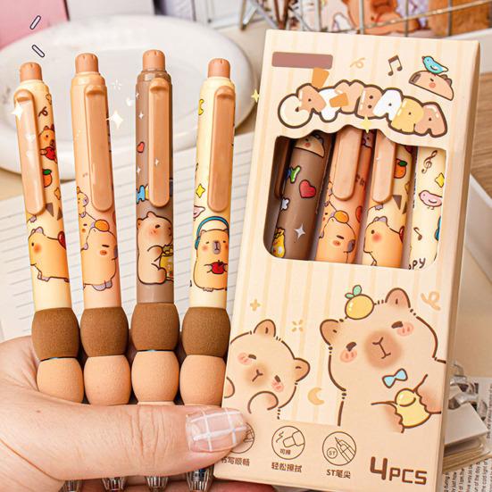 4 Pcs Erasable Gel Pens Cartoon Capybara Pattern Retractable Erasable Pen Clicker 0.5mm