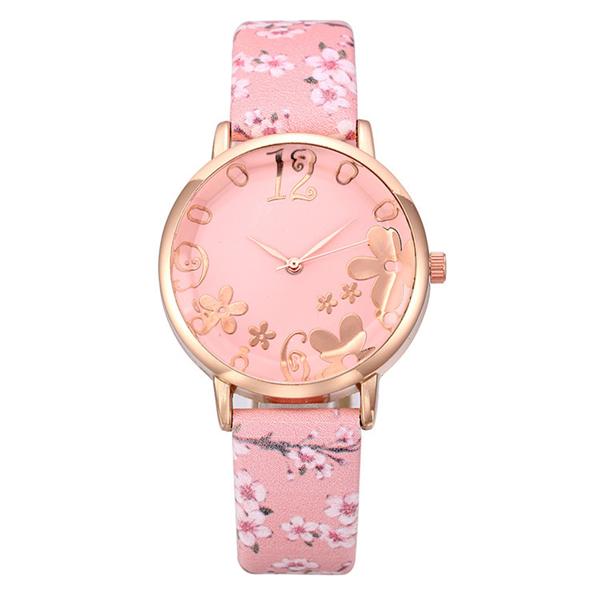 Women Creative Flower Watches Ladies Fashion Casual Leather Quartz Wristwatches Gift Clock