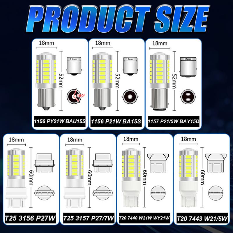 2X CANBUS 1156 BA15S 1157 BAY15D BAU15S 3157 7443 LED Bulb 12V 3030 SMD White Yellow Red Car Tail Brake Parking Turn Signal Led