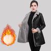 Autumn Winter Women's Fleece Leather Jacket Plus Size Biker Jacket Thick Flocked Leather Coat Midi Length Slim Fit Leather Jacket