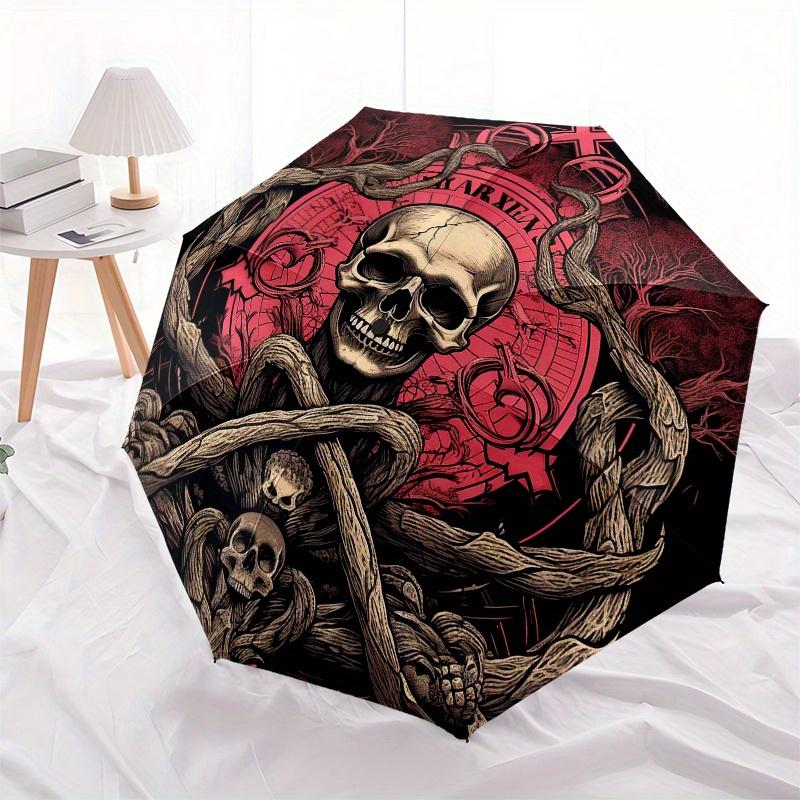 Dark Skull & Vineyard: A Unique Circular Wall Art DesignUmbrella, Portable 3-Fold Compact Umbrella for Men & Women Gift