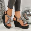 Silver Glitter Butterfly Decoration Straps Sandals Women 2025 Summer Chunky Platform Wedge Heels Shoes Sexy Black Party Shoes