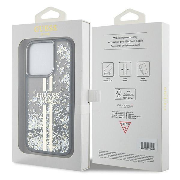 Guess Guhcp15Llfcsegk Iphone 15 Pro 6.1 Czarny/Black Hardcase Liquid Glitter Gold Stripes