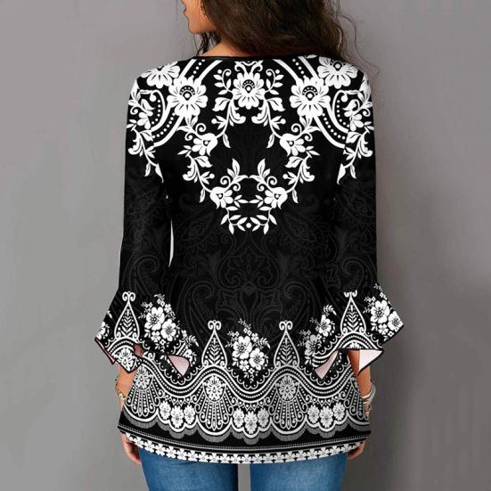 Винтажная рубашка с градиентным цветным принтом и нерегулярными расклешенными рукавами для женщин, тонкие все