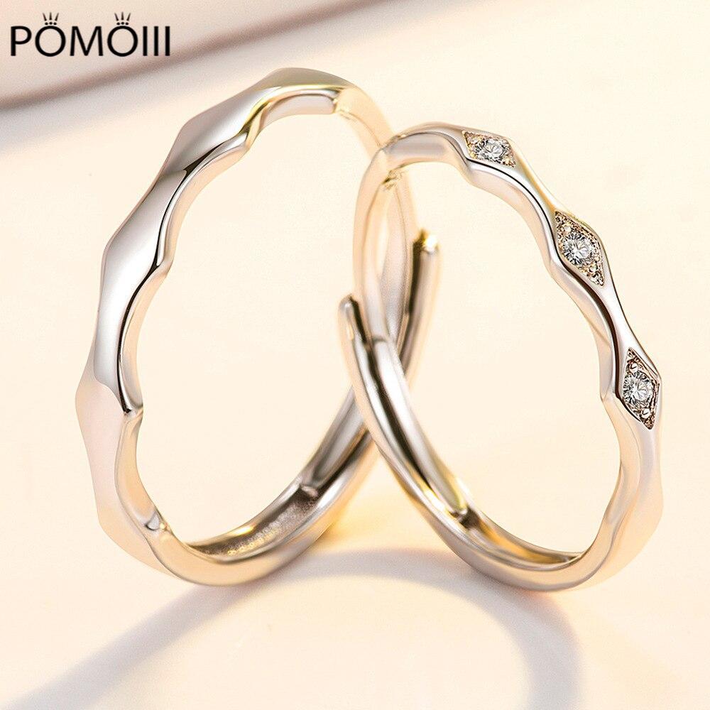 New 925 Sterling Silver Couple Ring Fashion Bamboo Joint Adjustable Micro-inlaid Zircon Pair Lovers Rings Jewelry Gift