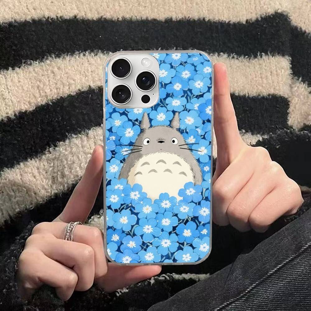 Милый Чехол-Тотторо Серебристый Градиент Плиссированный Волна Воды для IPhone 17 16 15 14 13 12 11 Pro Max
