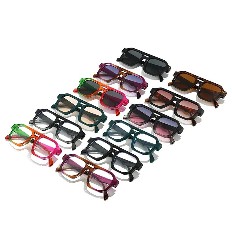 Double Bridges Square Women Gradient Purple Multicolor Sunglasses Fashion Frame Men Retro Punk Sun Glasses Shades UV400