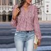 YYFS Женская мода повседневная весна осень леопардовый принт длинный рукав V-образный вырез блузки и рубашки
