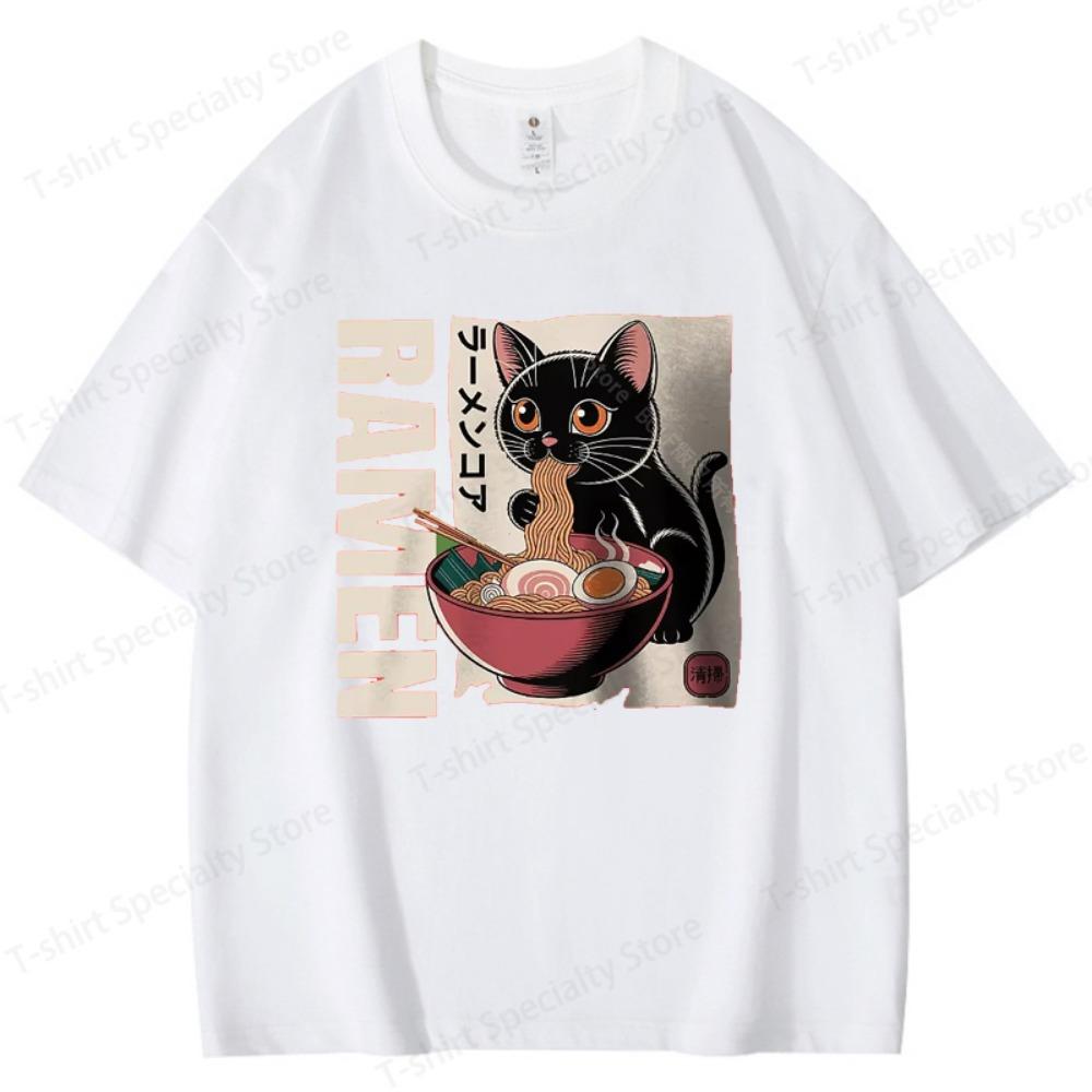 Men's Ramen Printed T-Shirt Oversized Japanese Graphic Tees for Women Summer Tops