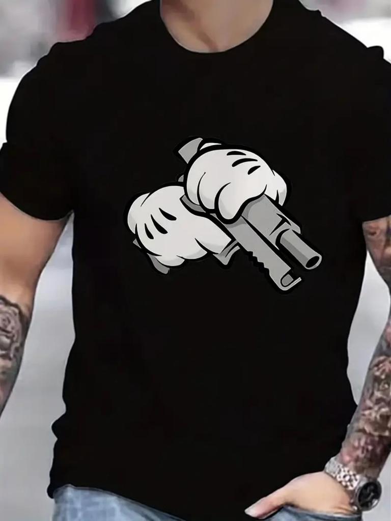 Cool Polo Shirt, Cartoon Glove Gun Graphic, Street Casual