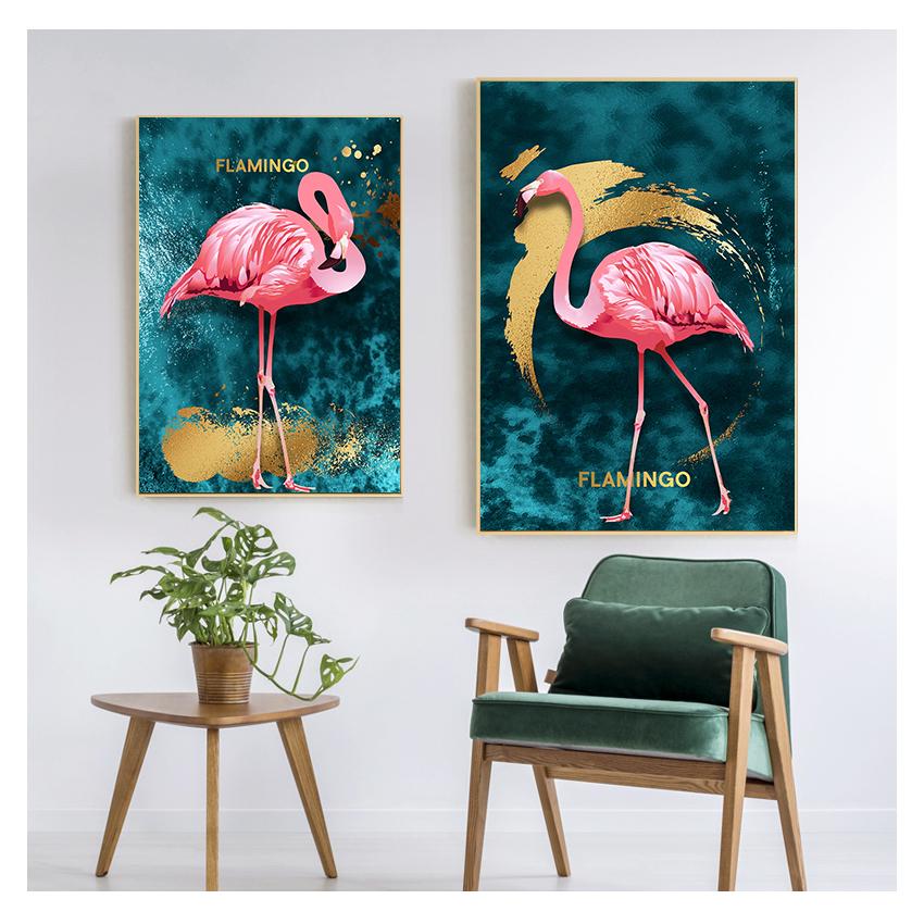 Золотой фламинго, синее море, фотопринт, картина с изображением животных, современный настенный художественный постер, украшение для дома 4-67, скандинавская картина на холсте, романтическая