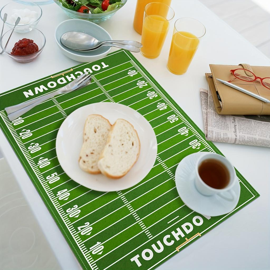 4pcs, American Field Placemat 4pcs Set, Touchdown Soccer Birthday Party Placemat, for Home Kitchen Dining Room TV Tray Decoration