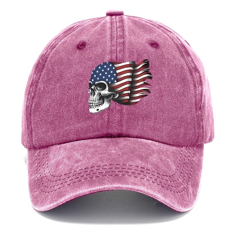 VintageStyle Washed Baseball Cap with American Flag Skull Print Adjustable Distressed Dad Hat for Men