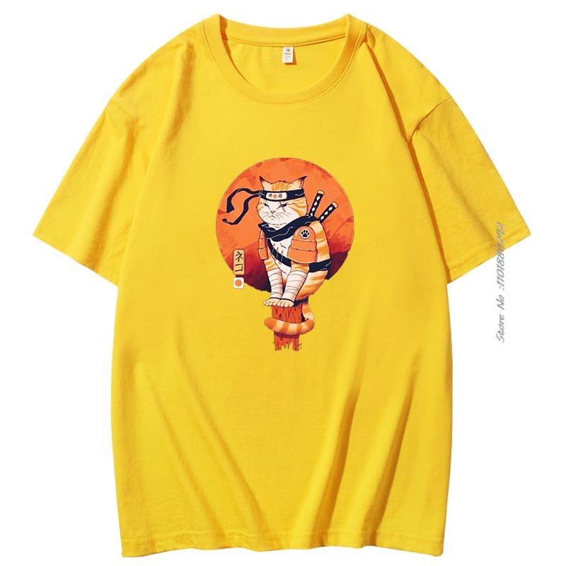 Japanese Cat Graphic T Shirts Unisex Cool Summer Cotton Short Sleeve Tshirts Vintage Fashion Tshirts Streetwear Mens Clothes