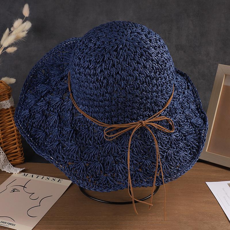 Женская соломенная шляпа с кружевным бантом, летняя шляпа с защитой от солнца, модная складная шляпа