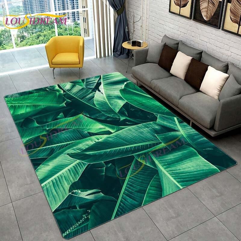 Ковер с тропическими листьями монстеры, современный ковер в стиле INS для гостиной, спальни, зеленый ковер с банановыми листьями, ковры с тропическими пальмовыми листьями