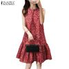 ZANZEA Womens Casual Floral Print Summer Sleeveless Dress