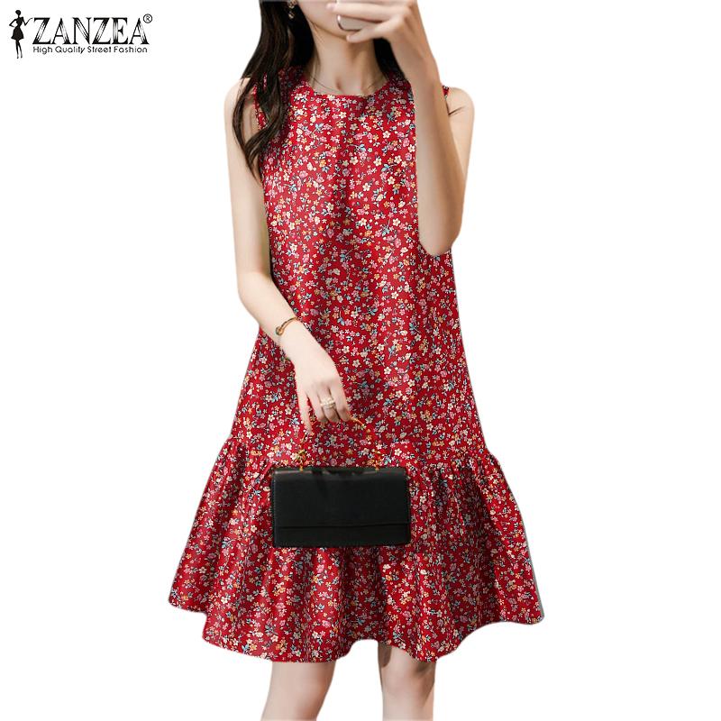 ZANZEA Womens Casual Floral Print Summer Sleeveless Dress