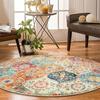 Round Moroccan Area Rug Vintage Flower Print Washable Living Room Bedroom Office