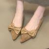 Pointed Bow Suede Low Heel Temperament Light Mouth Single Shoes Women's 2025 Autumn New Versatile One-pedal Commuter Shoes