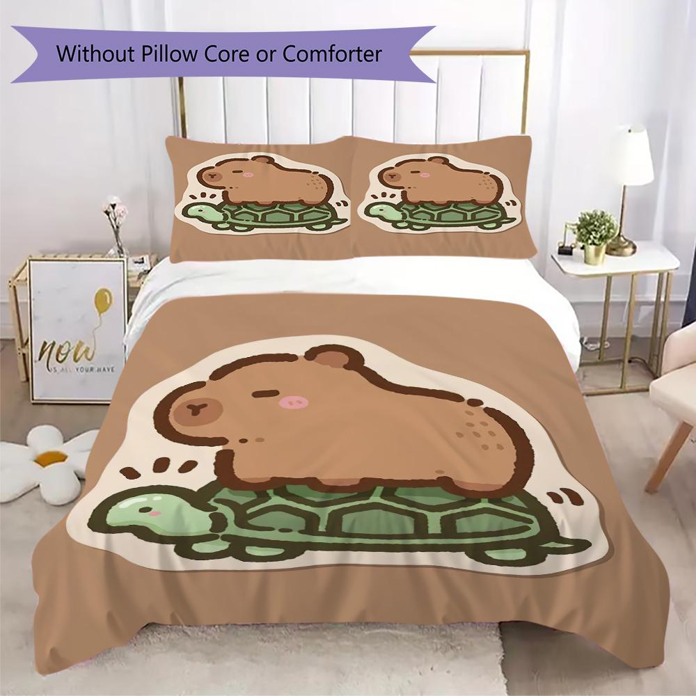 1PC Capybara cute Pattern Bedding Quilt Set Quilt Cover Pillowcase Home Decoration Birthday Gift (1 * duvet cover + 2 * pillowcase, without core)
