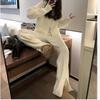 Women's Autumn and Winter Hooded Zip Knit Cardigan Wide Leg Pants Two Piece Set