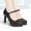 Весна и осень женские туфли на высоком каблуке 2025 новые модные туфли с пряжкой из цельной черной искусственной кожи на платформе удобные туфли на толстом каблуке для мам