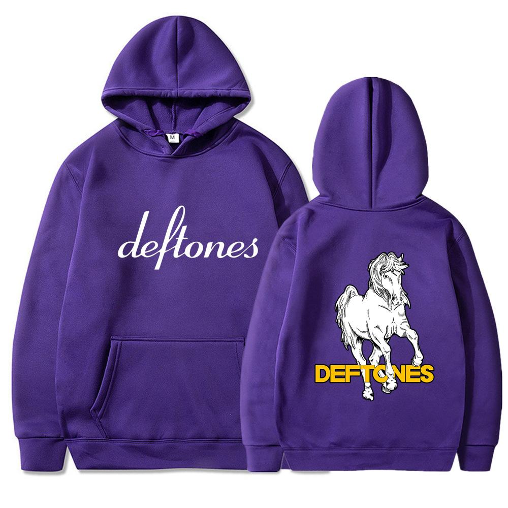 Худи Deftones Спереди Логотип Шрифтом + Сзади Белая Лошадь Графика Рок Мерч Ну-метал 90-е Винтаж Унисекс Топ