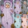 Autumn Winter Warm Baby Boys Girls Coral Fleece Solid Color Hooded Romper Jumpsuit Clothes for 0-18 Months