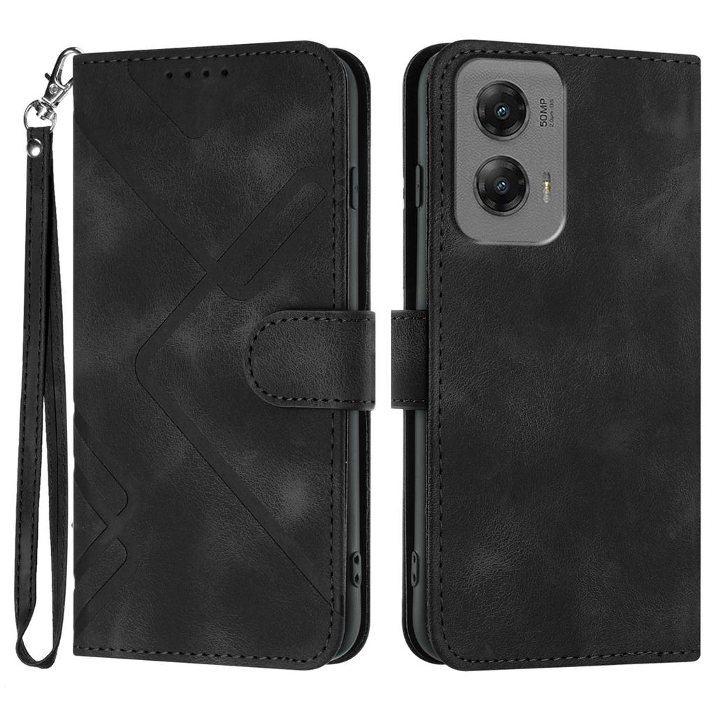 For Motorola Moto G Stylus 5G (2024) Wallet Case Line Imprinted PU Leather Phone Cover with Strap