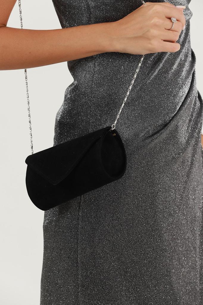 Women's Stylish and Useful Evening Dress Bag Black Suede Evening Bag
