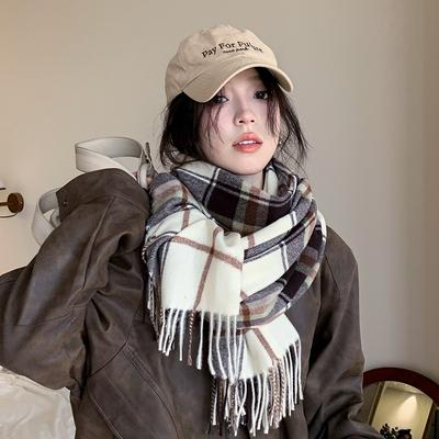 Новый Атмосферный Имитация Кашемира Клетчатый Шарф С Кисточками Для Женщин Осенью И Зимой С Утолщенным Бархатом И Утеплителем Для Шеи