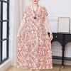 Плюс Размер Элегантные Женские Платья Летняя Винтажная Одежда Короткий Рукав Повседневный Длинный Платье