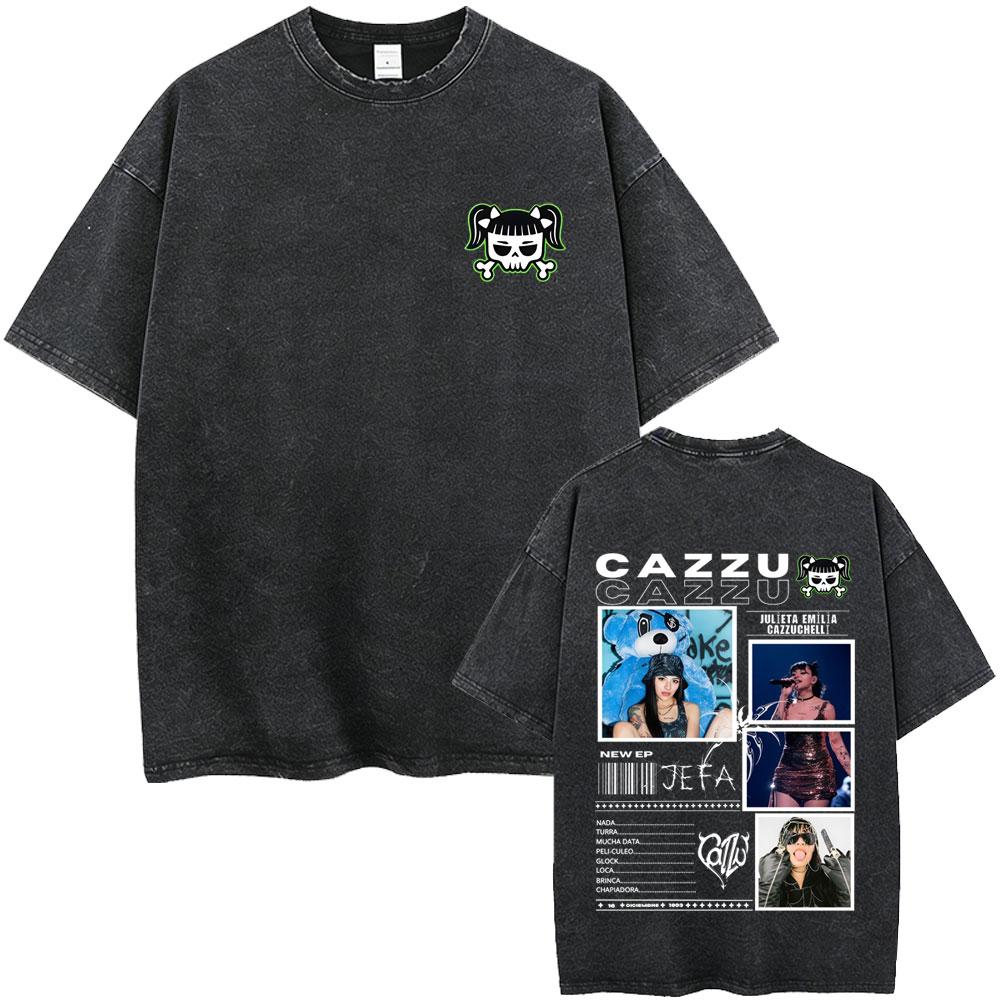 Latin Trap Cazzu Washed Vintage Tshirt Men Women Fashion Pop Music T Shirt Unisex Casual Cotton Oversized Short Sleeve Tshirts