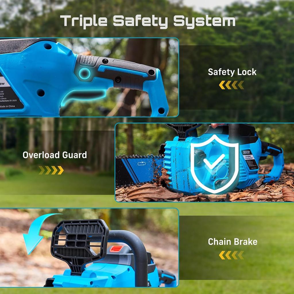 Seesii 40V 16'' Аккумуляторная цепная пила Бесщеточная электрическая цепная пила Деревообрабатывающие инструменты Ручной садовый кусторез Для аккумулятора Makita Pin