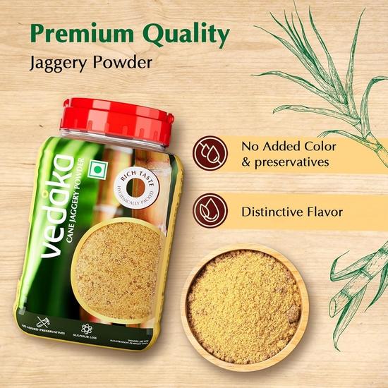 Vedaka Cane Jaggery Powder | Premium-Quality| No added Preservatives | No Added Sugar | Natural Sweetener | 1 kg Jar