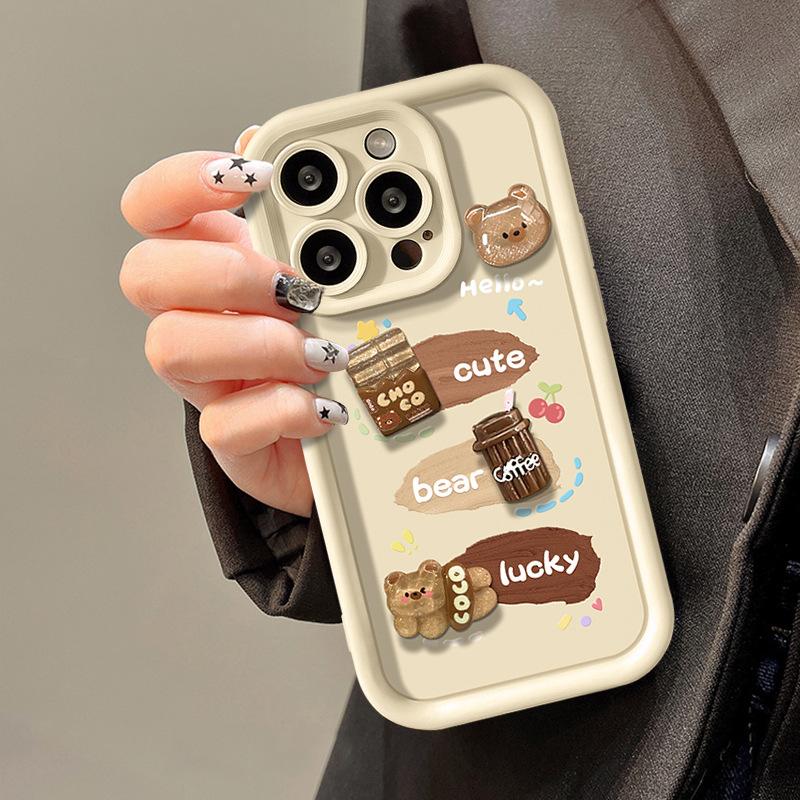 Подходит для чехла для мобильного телефона Apple 15 Iphone14 Пигментный мишка 13pro Матовый силикон 12 Полное покрытие Противоударный X
