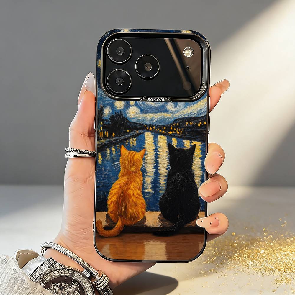 Чехол для телефона V-Van G-Gogh Звездная ночь Для iPhone17,16,15,14,13,12,11,Pro,MAX Серый Матовый Силиконовый Черный Чехол