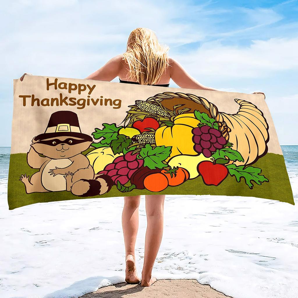 Thanksgiving Series Seaside Vacation Beach Towel Swimming Bath Towel Microfiber Sports Towel
